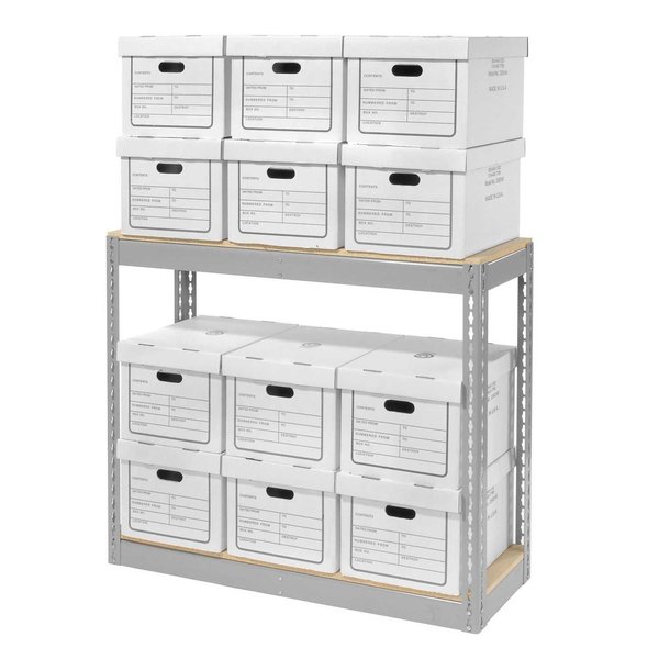 Global Industrial Record Storage Rack With 12 Boxes, 42W x 15D x 36H, Gray 130152